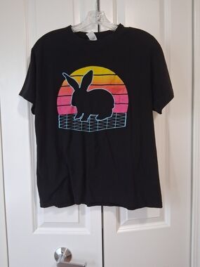 Black Graphic Bunny Short Sleeve Tee